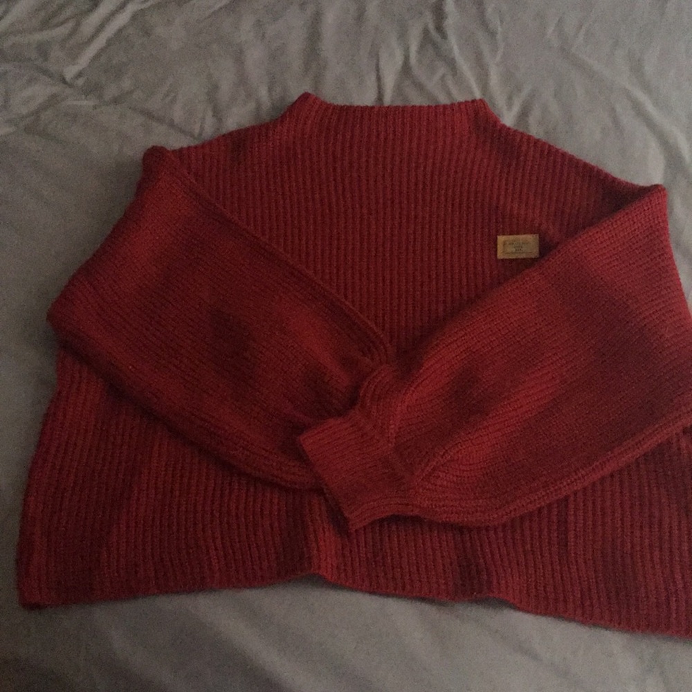 Red Knit Cropped Pullover Sweater